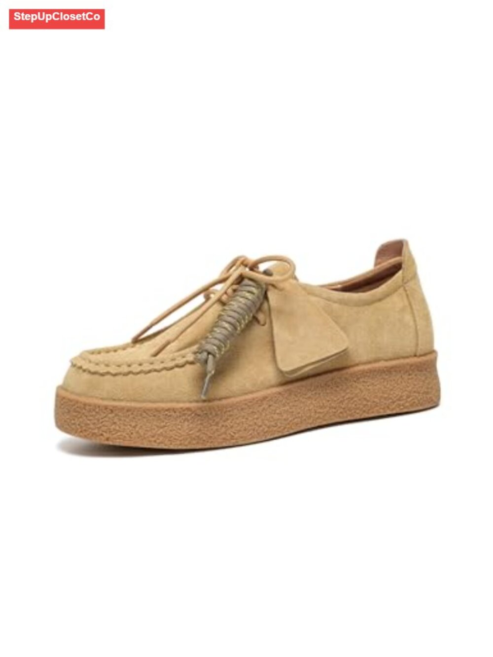Women's Suede Platform Loafers Lace Up Comfortable Cow Suede Mocc Shoes for Work
